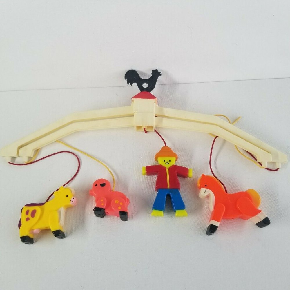 Vintage Fisher Price Farm Animals Baby Crib Mobile Parts 1973 Plastic FP Pig Cow